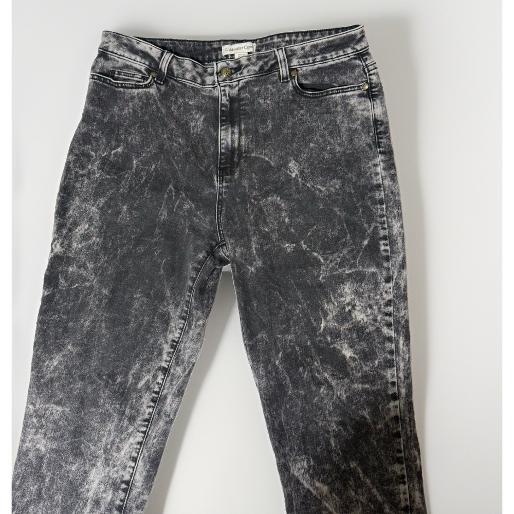 Coldwater Creek Straight Leg Denim Jeans Black Acid Wash Stretch Size 12